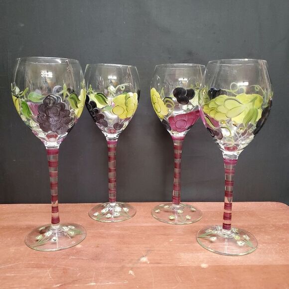 1990's Home Essentials Grapes Wine Glasses - Picture 1 of 10
